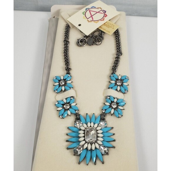 Amrita Singh Women Turquoise Ivory Rhinestone Necklace Southwestern Chunky - Picture 2 of 16